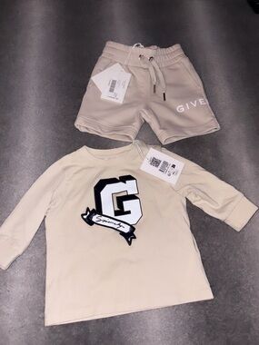 Givenchy Beige Kids Long Sleeve Tee & Drawstring Shorts Set